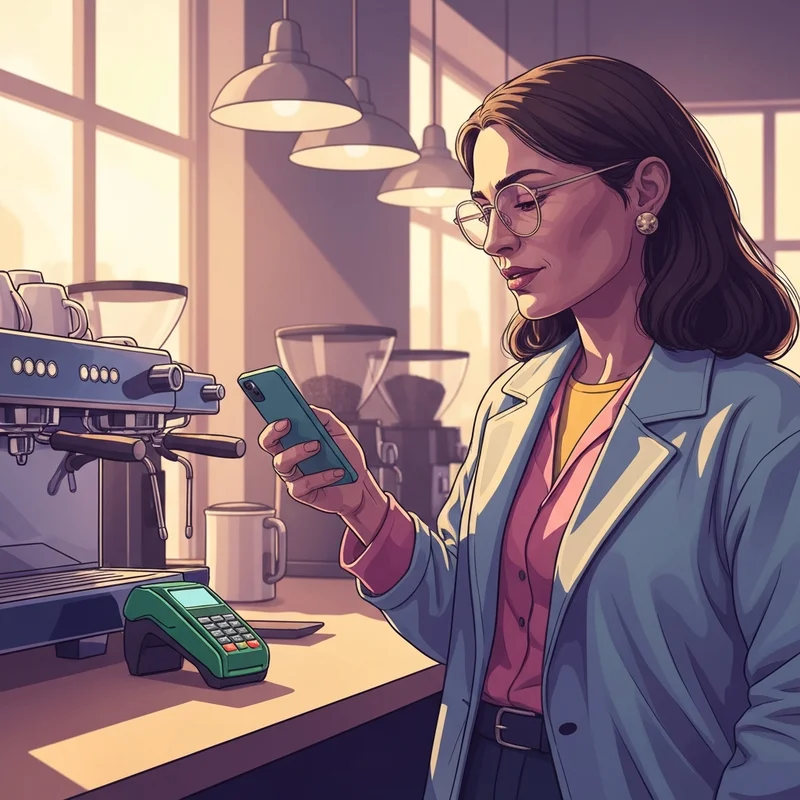 A customer using their phone at the counter asking do starbucks accept apple pay for a seamless morning coffee ritual.