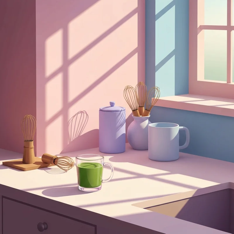A peaceful morning scene showing a green tea latte to answer the question does matcha latte have caffeine.