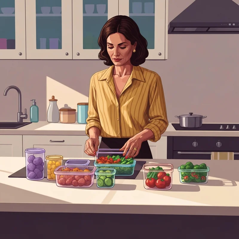 A young parent successfully finishing a session of toddler meal prep in a bright kitchen.