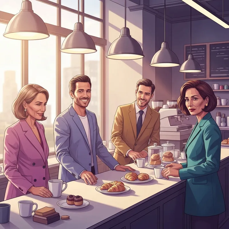 A group of professional managers discussing growth strategies inside a Braselton Dunkin company location.