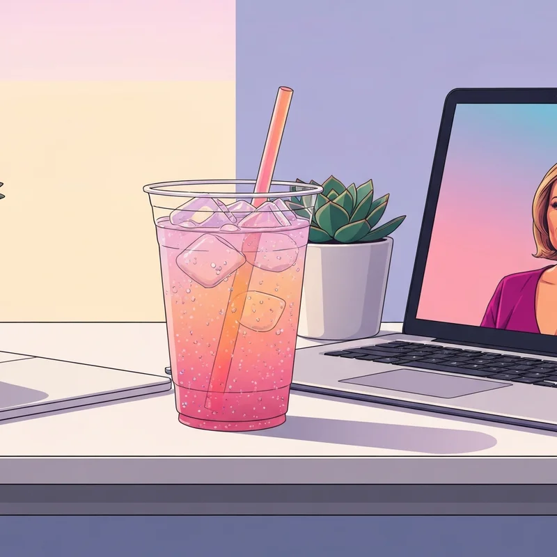 A colorful iced beverage on a desk illustrating the question: does dunkin refresher have caffeine?