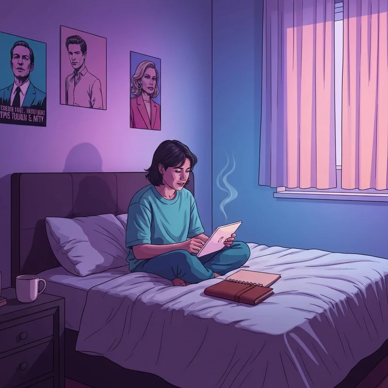 A young person writing in a journal using diary entry examples to process their emotions in a cozy bedroom setting.