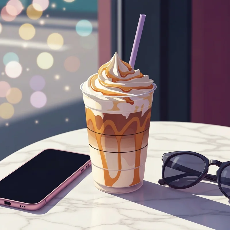 A close-up of the best iced coffee starbucks order with layers of espresso and cold foam on a marble table.