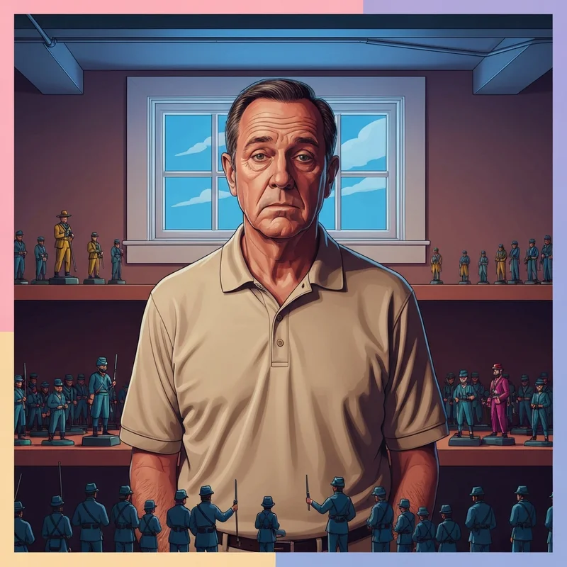 A detailed representation of the diary of a wimpy kid dad Frank Heffley in his basement with miniatures.