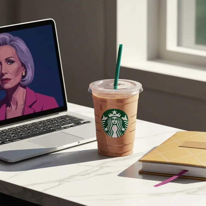 A Grande Starbucks iced coffee on a marble desk illustrating starbucks iced coffee calories and a healthy professional lifestyle.