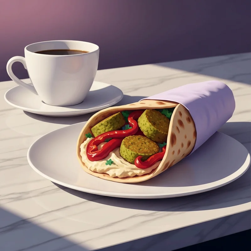 A delicious and healthy falafel starbucks style wrap with fresh ingredients.
