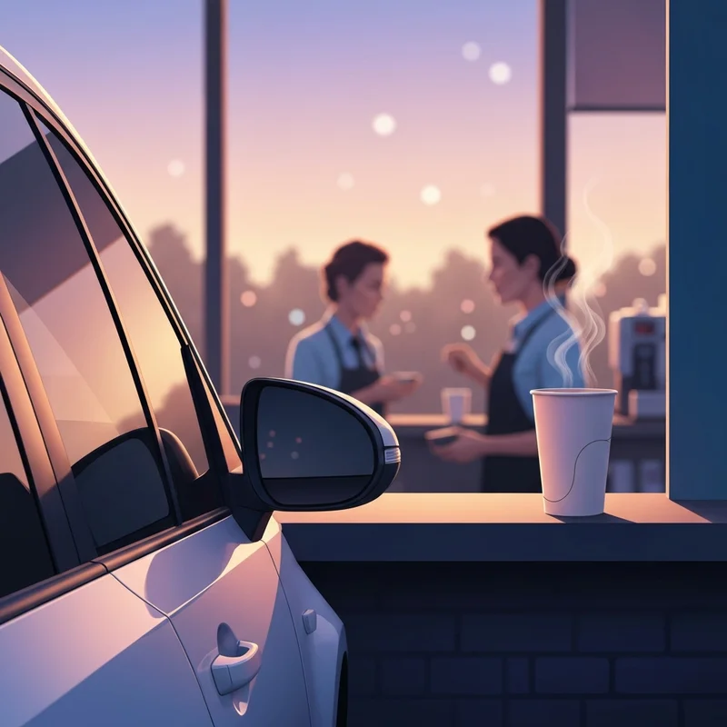 A steaming hot tea cup at a drive-thru, representing the Michael Garcia Starbucks case.