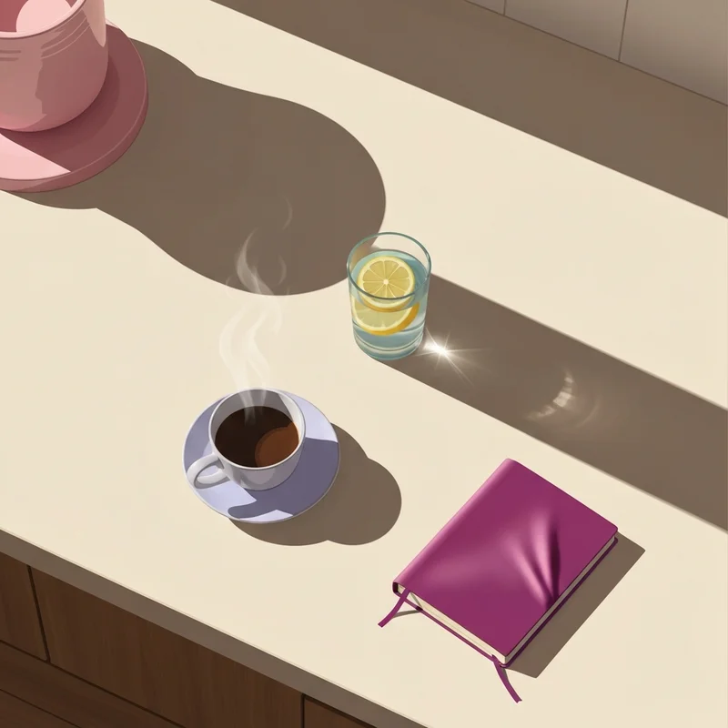 A morning coffee ritual layout to help determine if will coffee make you bloated.