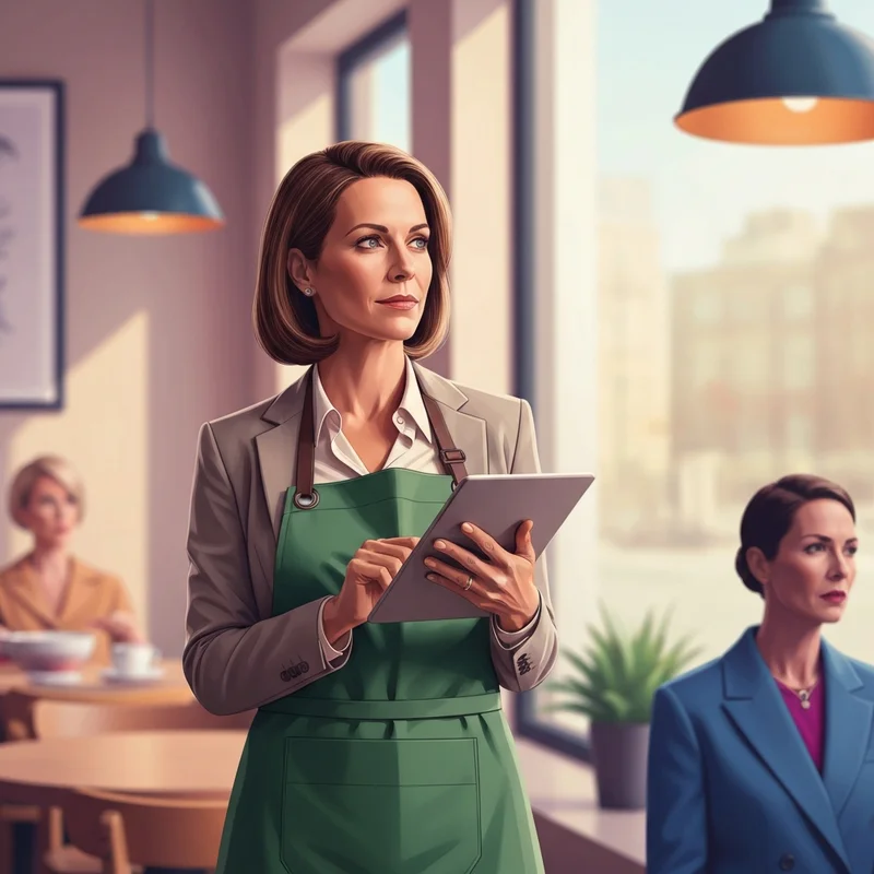 A professional reviewing a tablet while considering the starbucks manager salary and her career growth in a modern cafe.