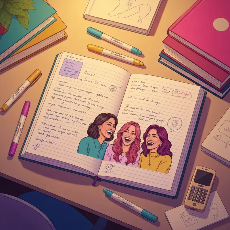 A nostalgic and colorful desk setup featuring the themes and aesthetics of Dork Diaries 1.