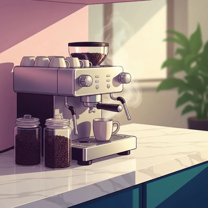 A high-end home coffee station featuring a professional-grade starbucks coffee maker alternative and fresh beans.