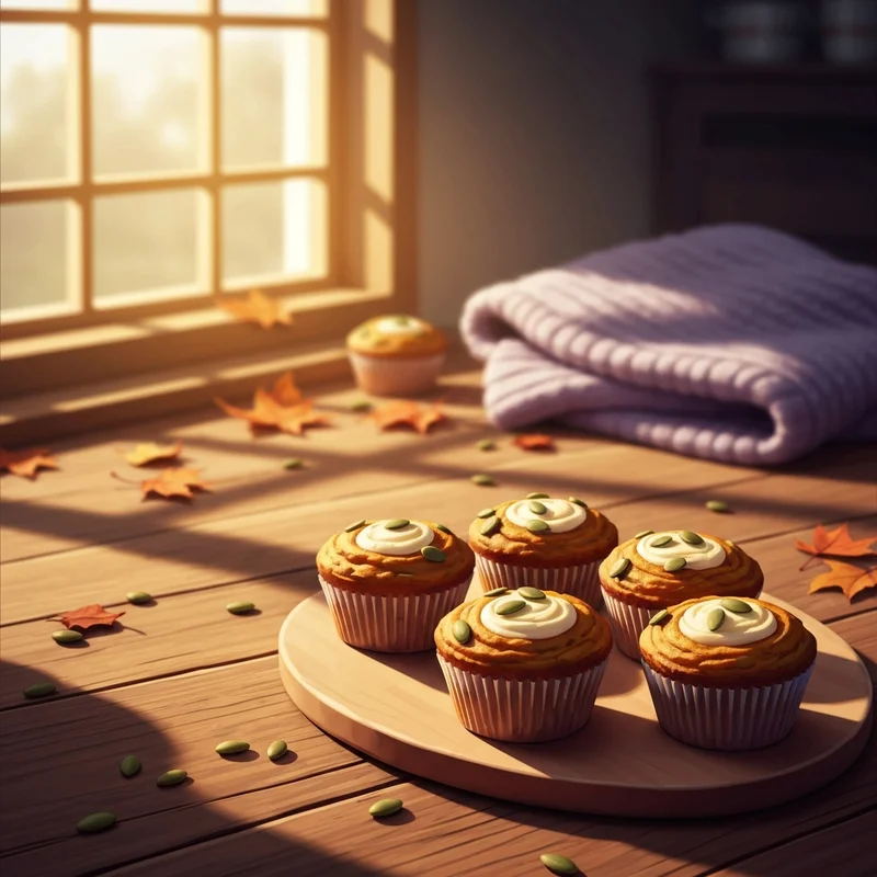 A close up of freshly baked starbucks pumpkin cream cheese muffins on a wooden cooling rack with autumn decor.