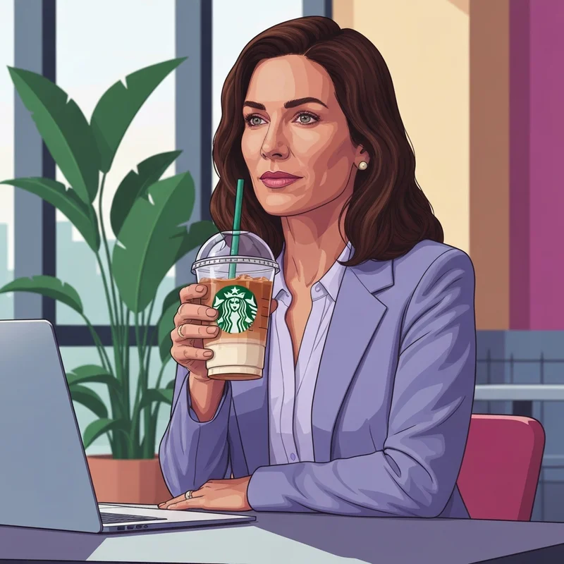 A woman holding one of the best low calorie starbucks drinks in a sunlit cafe