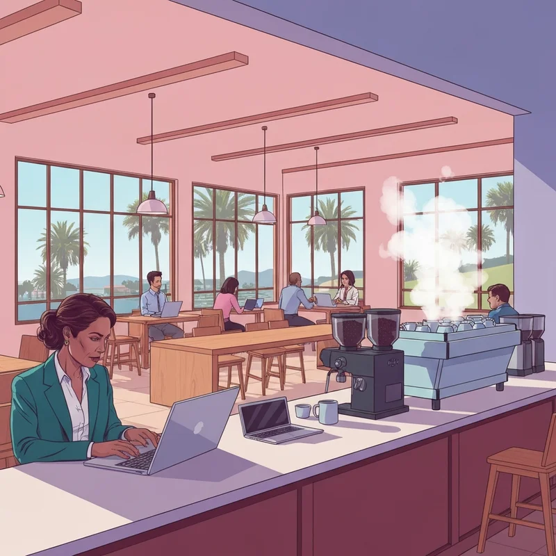 A serene interior of a starbucks chula vista location showing professionals working and enjoying coffee.