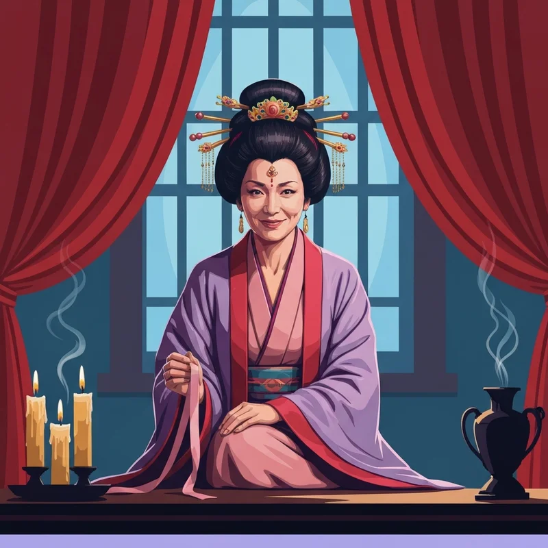 A sophisticated representation of the apothecary diaries meimei bondage aesthetic in a traditional setting.