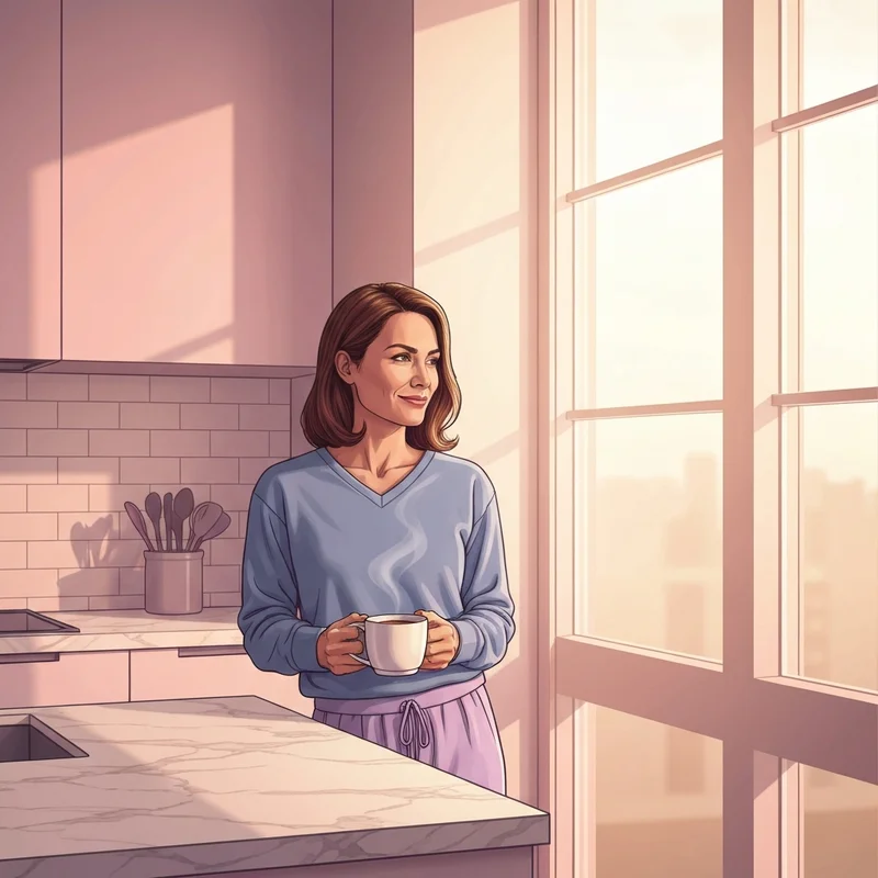 A woman feeling light and confident in her kitchen after learning what foods make you bloated.