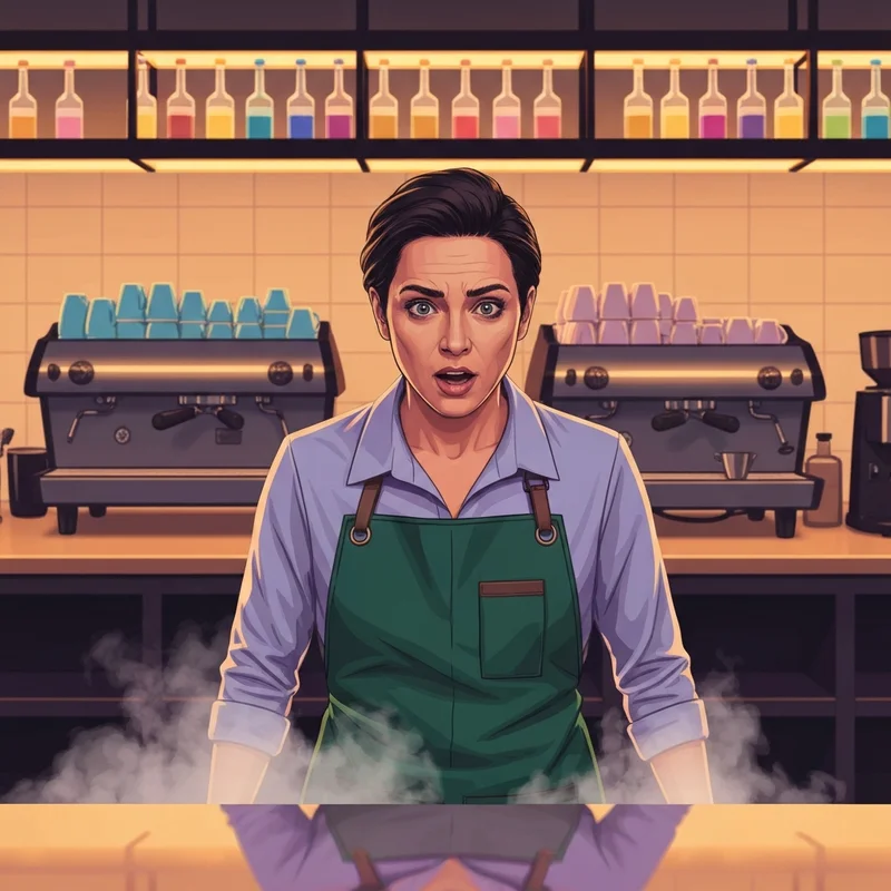 A young worker in a green apron preparing coffee, illustrating the reality of starbucks barista pay in a modern cafe.
