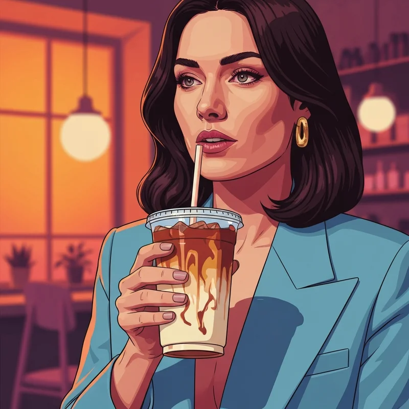 A perfectly customized iced dunkin donuts chai latte with oat milk on a wooden cafe table.