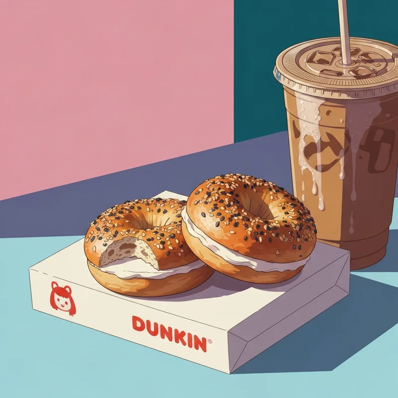 Two warm dunkin stuffed bagel minis with everything seasoning and cream cheese filling.