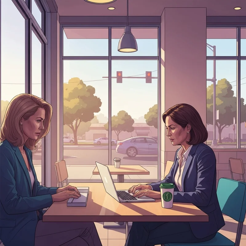 A busy but productive morning at a starbucks visalia location featuring a local professional working remotely.