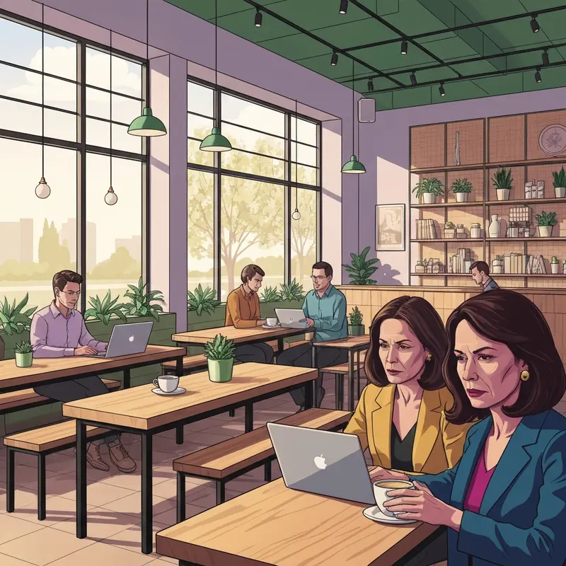 A productive workspace environment at a starbucks coffee fremont location with people working on laptops.