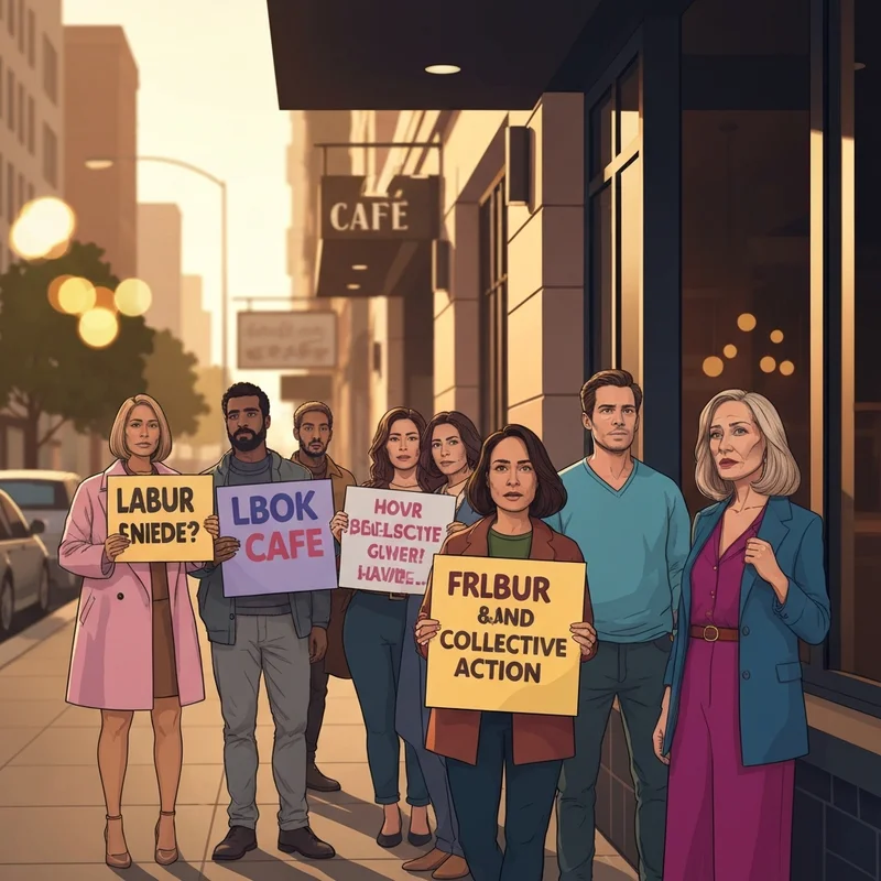 A group of activists standing together during the starbucks workers strike to advocate for labor rights.