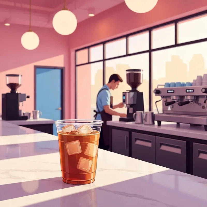 A close-up of a refreshing iced coffee cup demonstrating the dunkin donuts ice levels in a modern cafe setting.