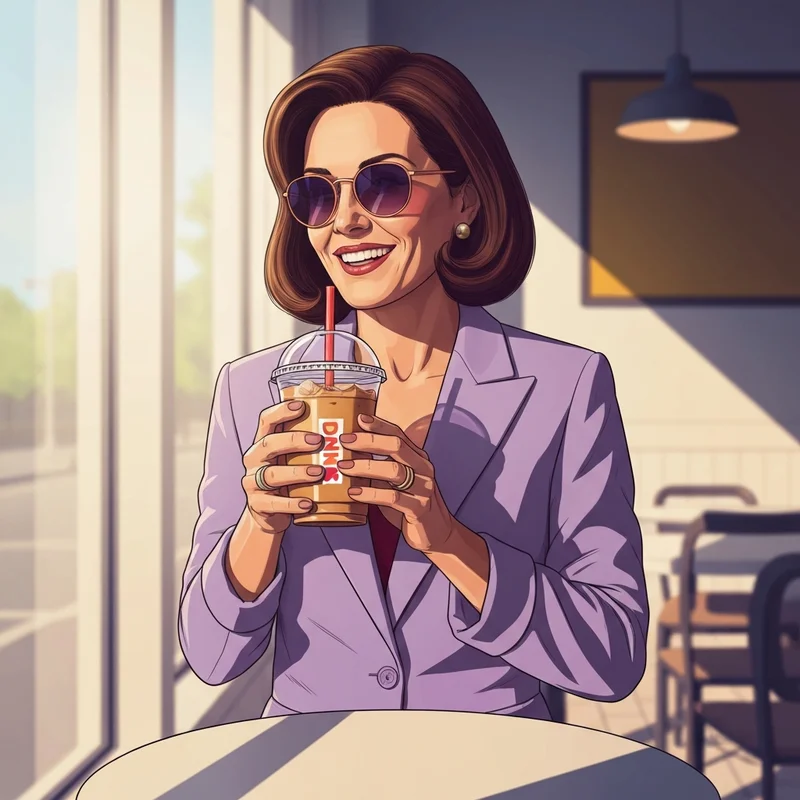 A woman confidently enjoying her morning coffee while navigating gluten free at dunkin options.