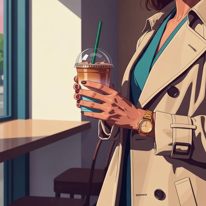 A woman holding a customized iced coffee while navigating starbucks and calories for a healthy lifestyle.