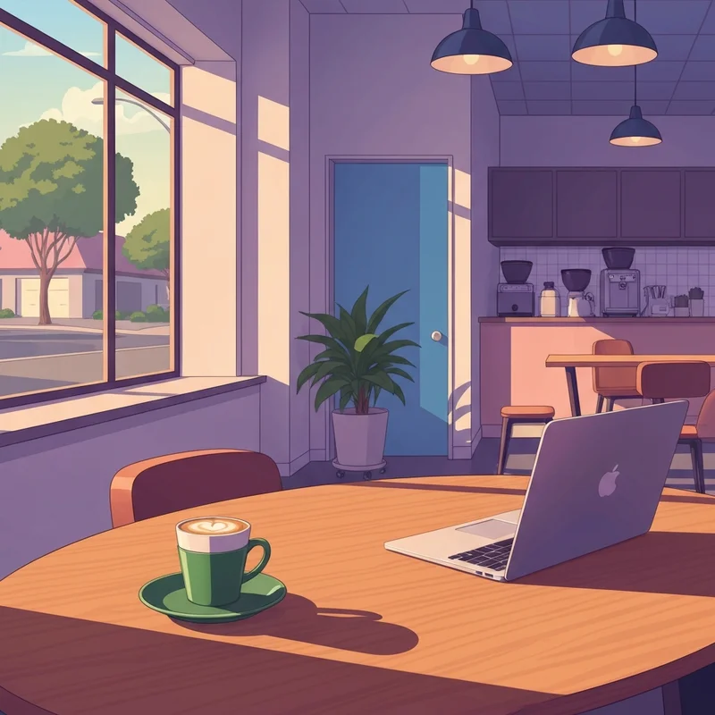 A peaceful remote work setup at a Starbucks Modesto location during golden hour.