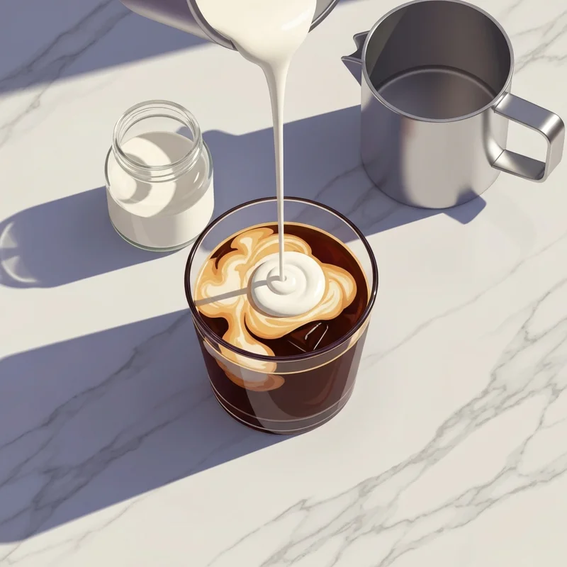 A visual representation of a perfectly layered vanilla sweet cream starbucks cold brew coffee.