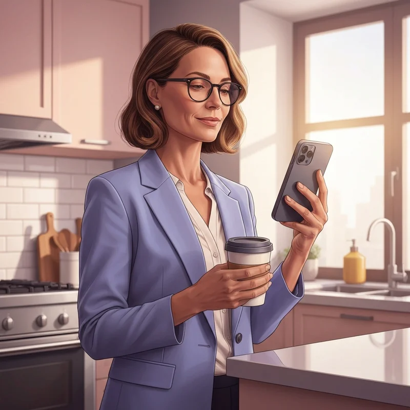 A professional woman checking her dunkin donut gift card balance on her smartphone before her morning commute.