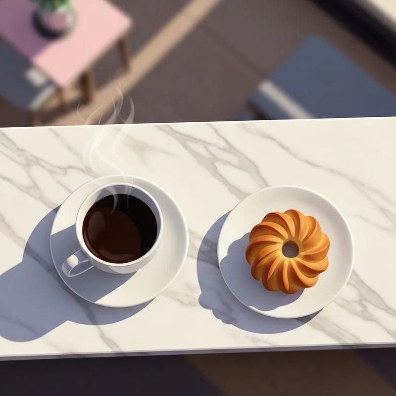 A minimalist breakfast scene showing a coffee and pastry to help understand dunkin donuts calorie content.