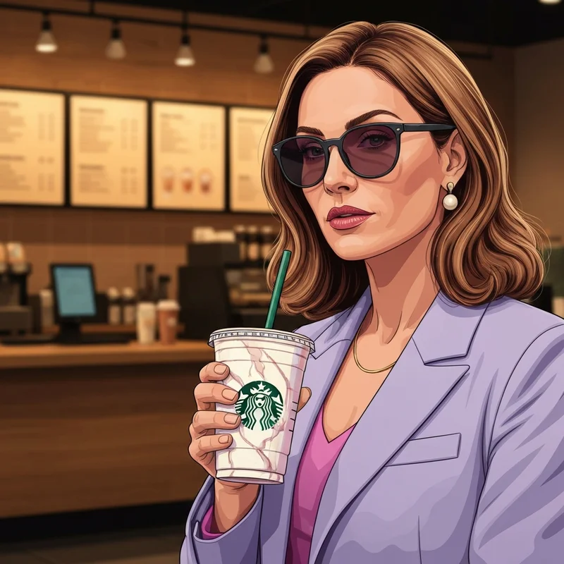 A woman enjoying one of her favorite keto friendly starbucks drinks in a bright, modern cafe setting.