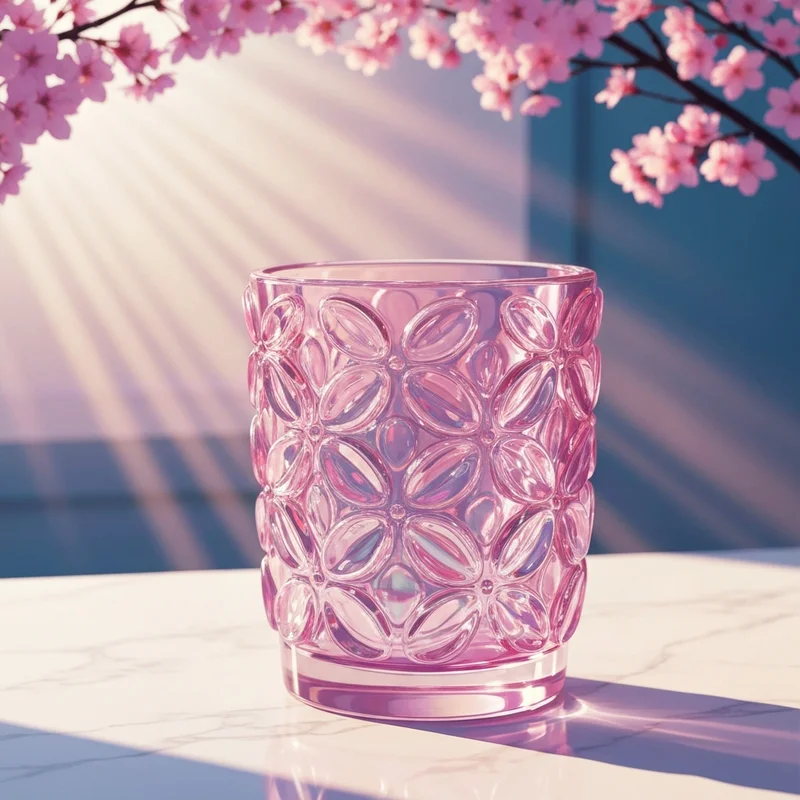 A close-up of a limited edition cherry blossom starbucks cup with pink floral details.