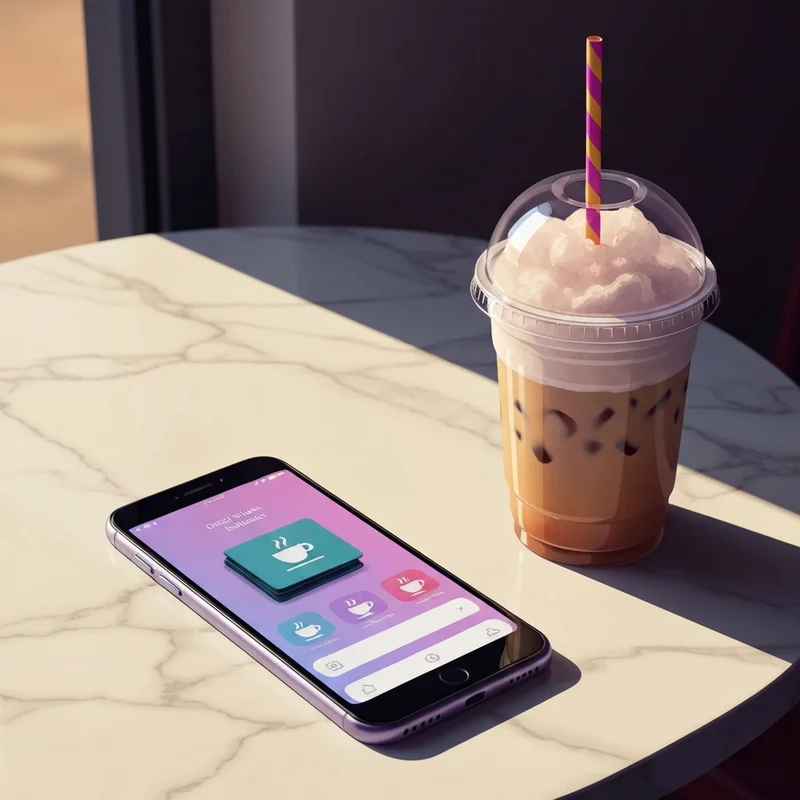 Checking a dunkin donuts card amount on a smartphone in a bright cafe setting.