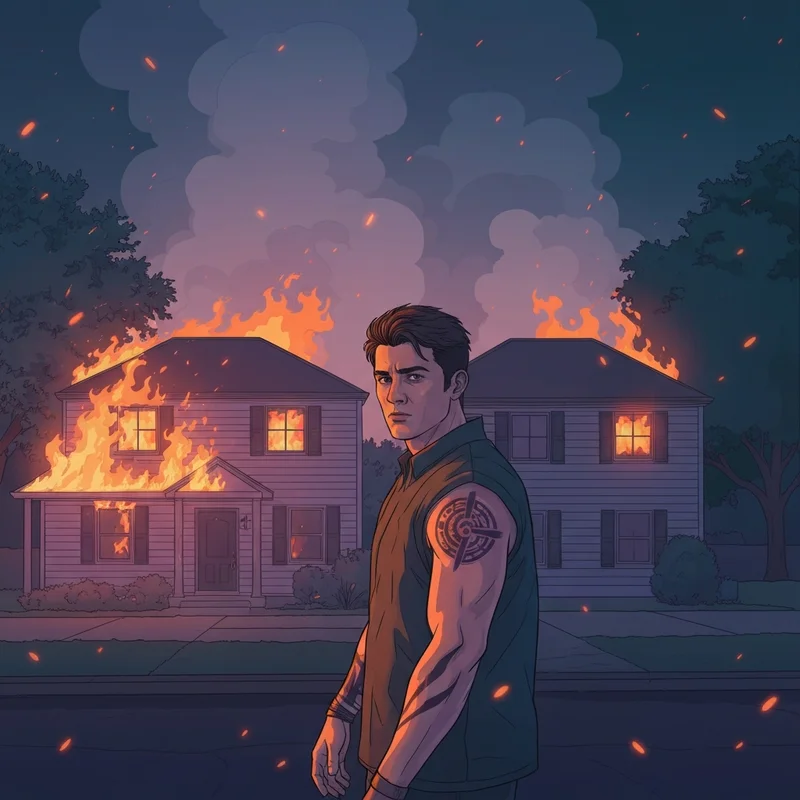 A symbolic representation of the scene where people asked did jeremy die in vampire diaries as the Gilbert house burns.