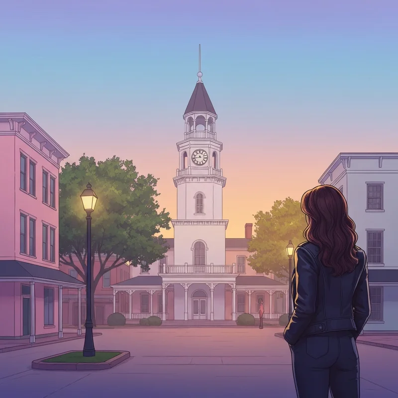 A moody view of the Covington Georgia town square, the answer to where is vampire diaries filmed.