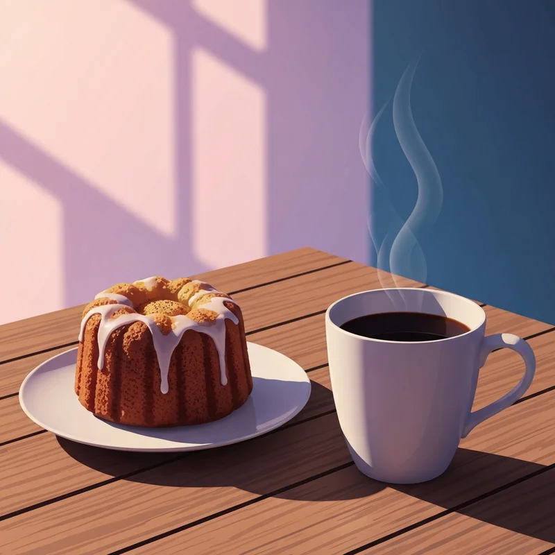 A close-up view of a dunkin old fashioned donut and black coffee on a sunny table.
