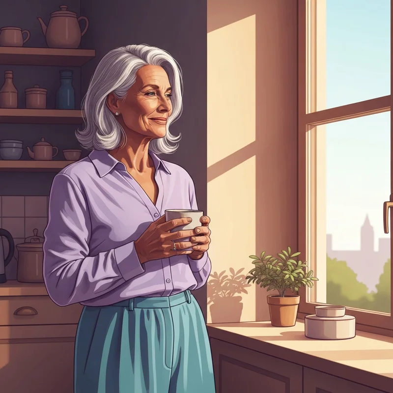 A woman experiencing relief after using supplements for menopause bloating