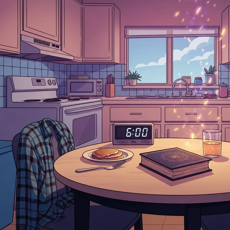 A nostalgic 1994 Prison World kitchen scene representing the vampire diaries season 6 series.