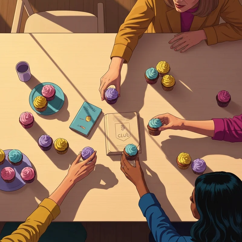 A cozy gathering of friends sharing cupcakes, inspired by the themes of the cupcake diaries.