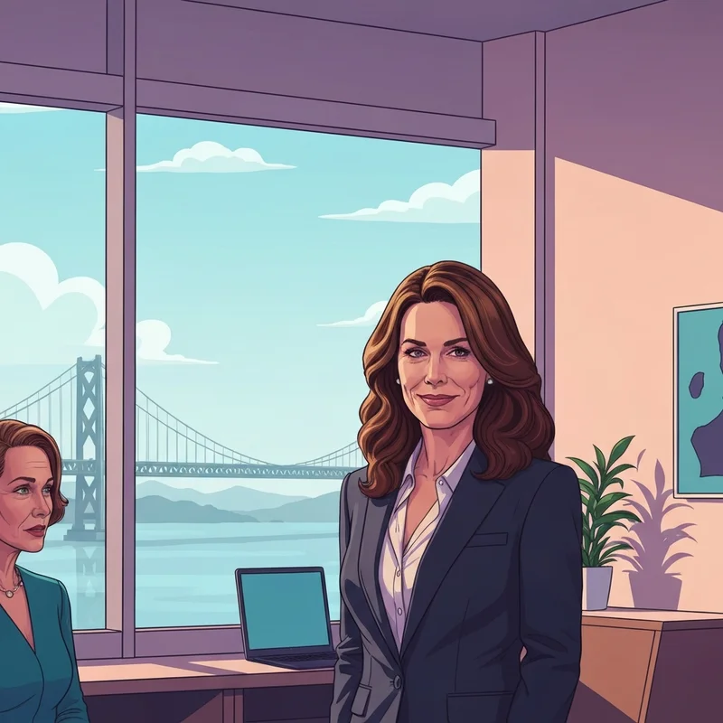 A modern and sophisticated Mandy Moore style character reflecting on her past, anticipating her role in Mandy Moore Princess Diaries 3.