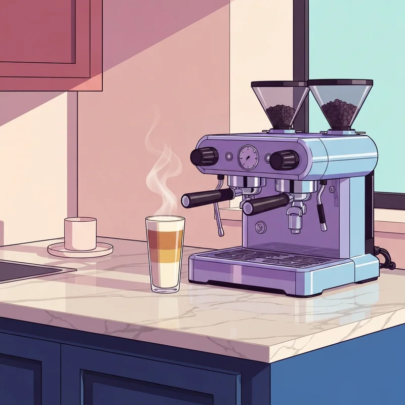 A luxury home coffee station featuring a professional-grade starbucks machine alternative with a perfectly layered latte.