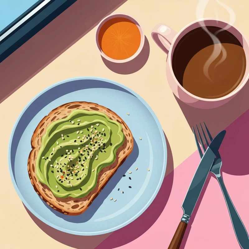 A delicious slice of avocado toast dunkin style with seasoning and sourdough bread on a breakfast table.
