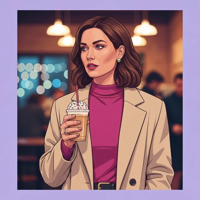 A cozy holiday scene featuring a Starbucks Sugar Cookie latte with festive sprinkles.