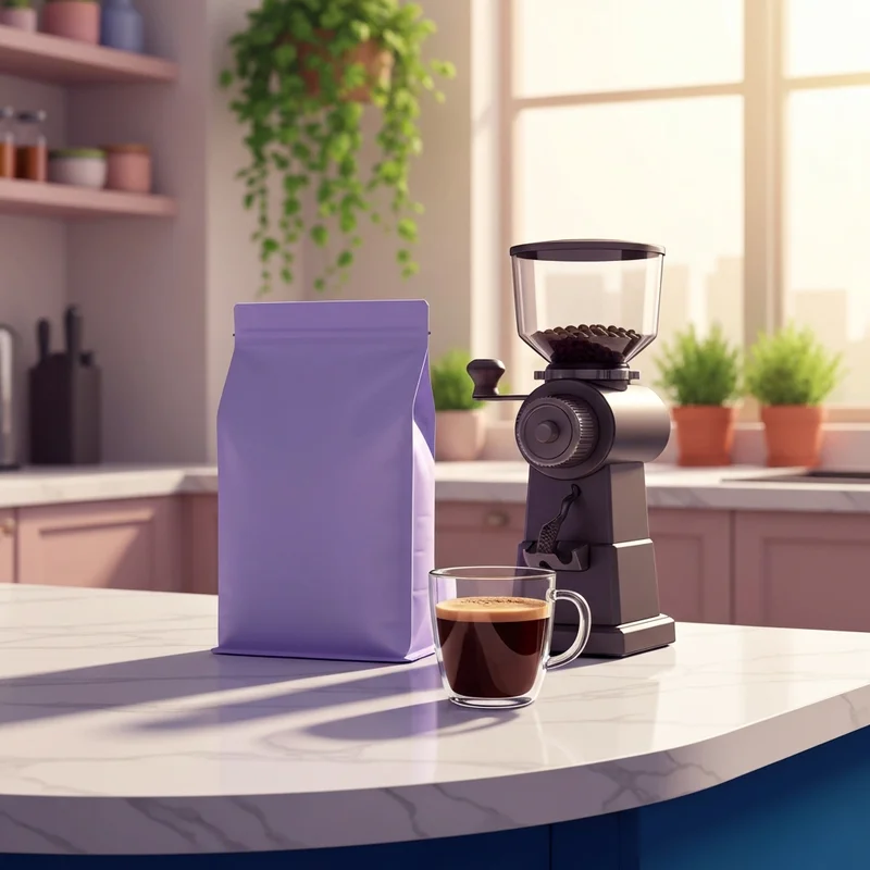 A high-end kitchen setup featuring starbucks kirkland coffee beans and a fresh morning brew on a marble counter.