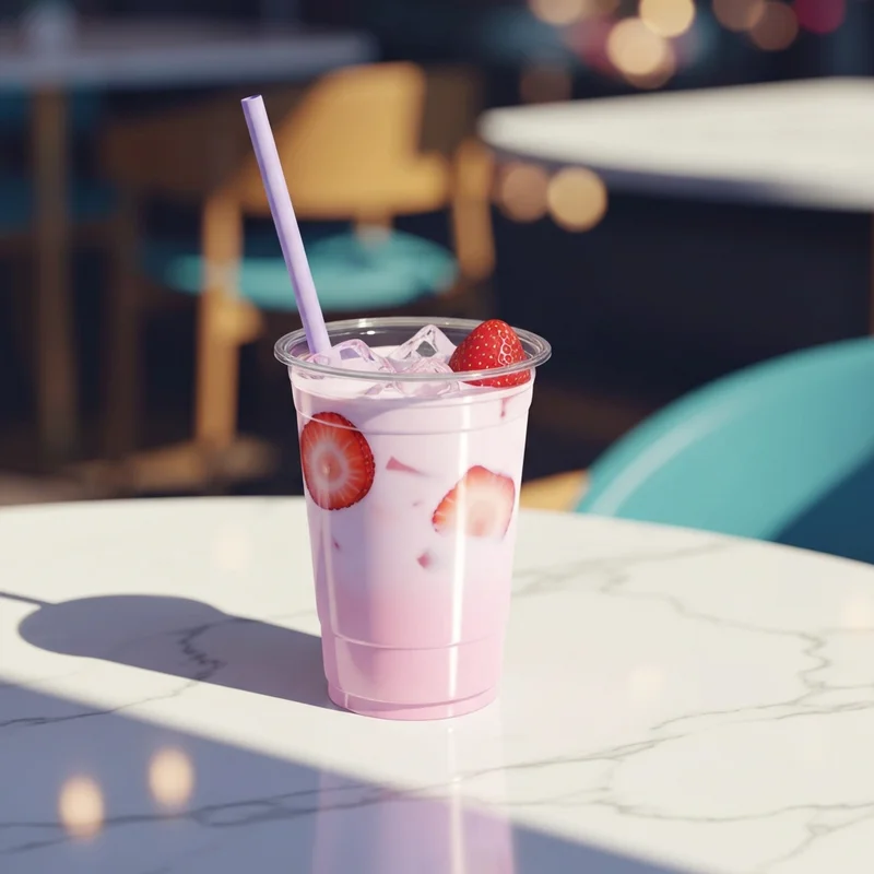 A vibrant and aesthetic Starbucks Pink Drink on a marble table, capturing the essence of the clean girl trend.