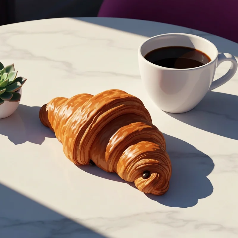 A close-up of a flaky pastry highlighting the starbucks chocolate croissant calories for nutritional planning.