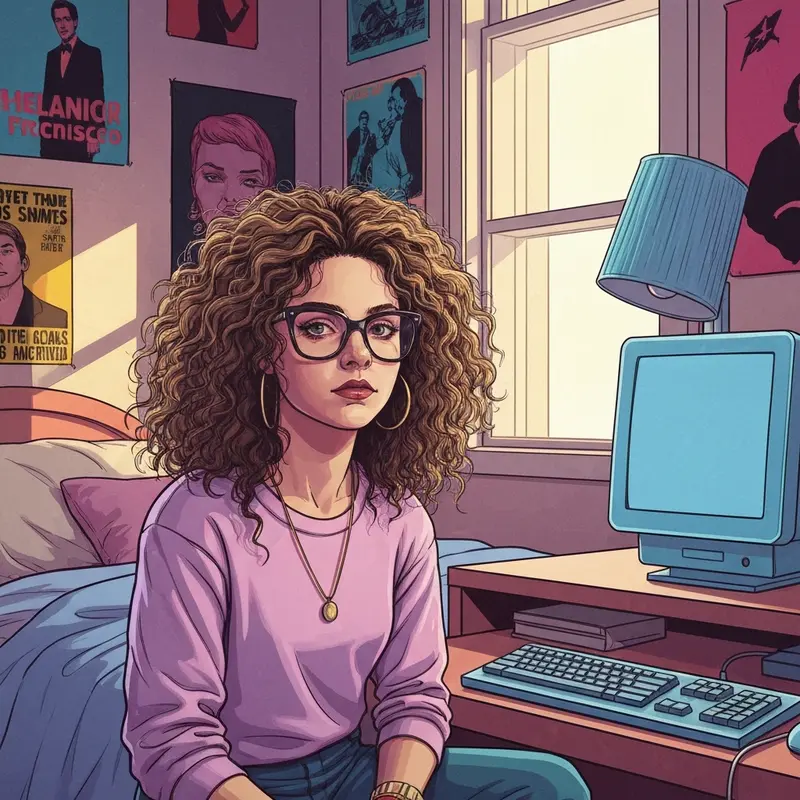 A nostalgic Y2K scene reflecting on how old is anne hathaway in princess diaries and the aesthetic of Mia Thermopolis.